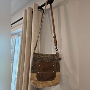 Myra Bag Brown and Tan Canvas & Leather Crossbody